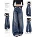 "Women's Vintage Wide-Leg Jeans – 90s Retro High-Waisted Distressed Denim With Raw Hem, Oversized Streetwear Fit, Unisex Aesthetic"_mkmklike.com