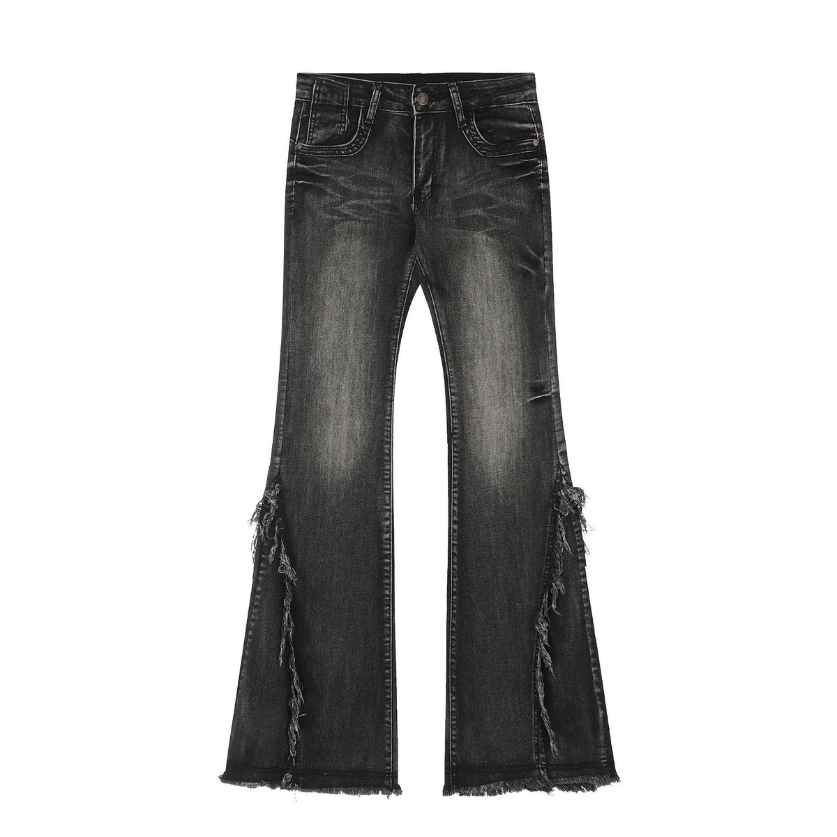 Edgy Straight-Leg Jeans For Women – Vintage Washed Denim, Mid-Rise, No Stretch (S-L, Black/Blue)_mkmklike.com