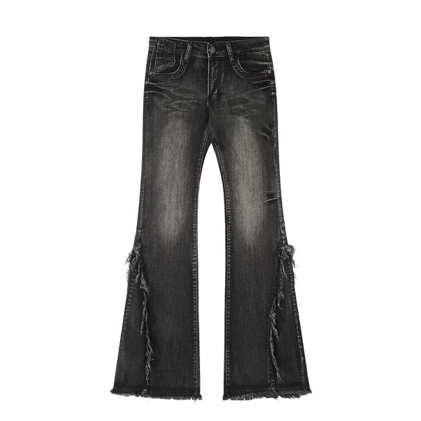 Edgy Straight-Leg Jeans For Women – Vintage Washed Denim, Mid-Rise, No Stretch (S-L, Black/Blue)_mkmklike.com