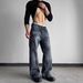 Vintage Blue Straight Leg Bootcut Jeans For Men - Retro High Street Style Stretch Denim Pants With Relaxed Fit & Distressed Wash_mkmklike.com