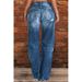 Women's Clothing Denim Trousers Mid Waist Ripped Casual Straight Leg Trousers_mkmklike.com