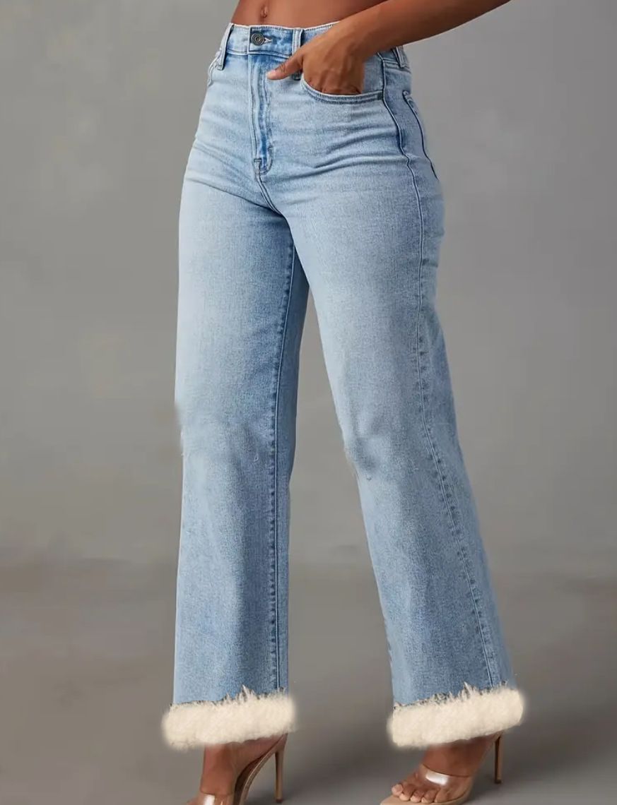 "Vintage Washed Lambswool-Blend Jeans - Light Blue Distressed Denim (S-5XL)"_mkmklike.com