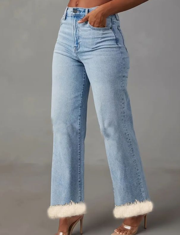 "Vintage Washed Lambswool-Blend Jeans - Light Blue Distressed Denim (S-5XL)"_mkmklike.com
