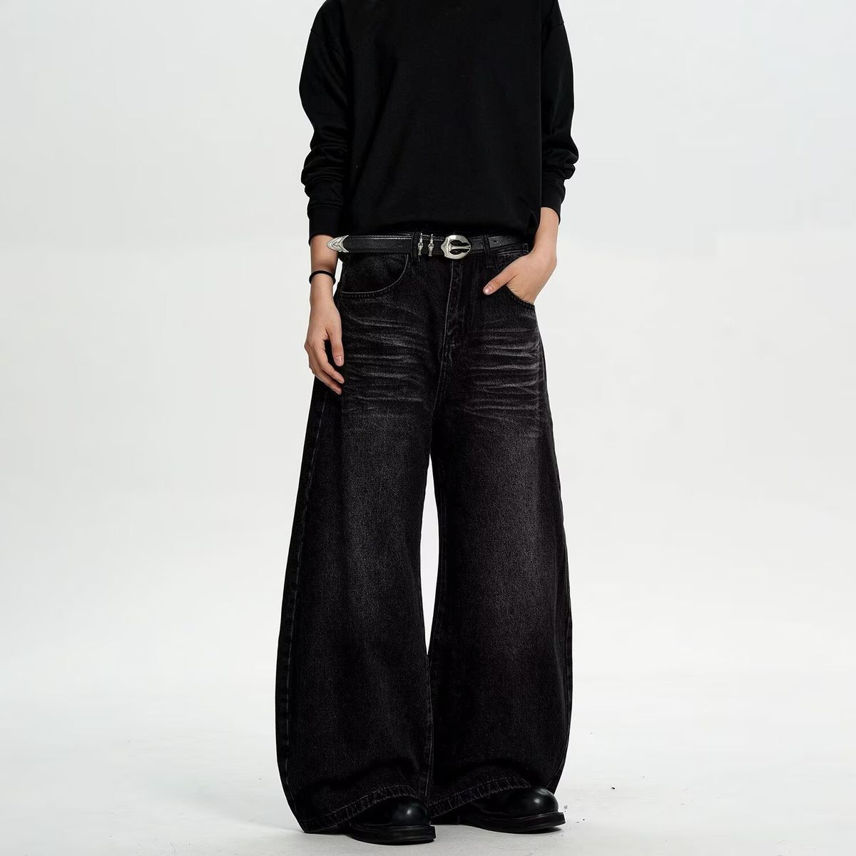 Men's Retro Straight Leg Jeans High Waisted Slimming Loose Fit Floor Length Black Gray Spring Autumn New Style American Denim_mkmklike.com