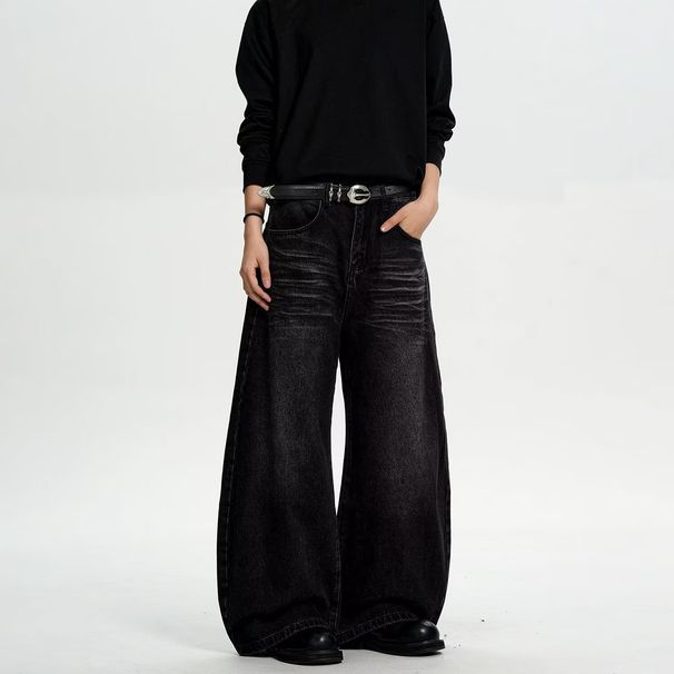 Men's Retro Straight Leg Jeans High Waisted Slimming Loose Fit Floor Length Black Gray Spring Autumn New Style American Denim_mkmklike.com