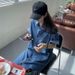 Denim Women's Spring Autumn Deep Blue Shirt Dress, 2025 New Style, Internet Famous Korean Version, Loose Casual Dress_mkmklike.com