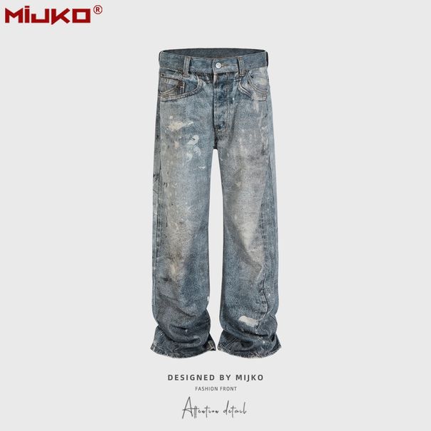 Unisex High Street Straight Leg Jeans With Laser 3D Print Digital Design - Cotton Denim Pants For Men & Women_mkmklike.com