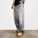 Men's Clothing Jeans Men's Summer Retro Print Trendy Wide Leg Straight Pants_mkmklike.com