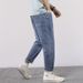 Large Size Jeans Men's Loose Elastic Pants Men's Summer Trendy Plus Fat Plus Size Nine-point Harlan Jeans_mkmklike.com