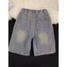 Men's Ripped Denim Shorts American High Street Style Loose Straight Washed Casual Sports Old Fashioned Versatile_mkmklike.com
