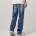 Washed Ripped Jeans For Men American Street Style Vibe Straight Loose Fit Frayed Versatile Long Pants_mkmklike.com