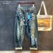 Men's Hand Painted Graffiti Wide Leg Jeans Loose Straight Fit Draped Floor Length Pants Mid Waist Standard Thickness Polyester_mkmklike.com