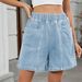 Women's Summer Washed Denim Casual Shorts Elastic Waist Trendy Style European American Cross Border E-commerce Regular Fit_mkmklike.com