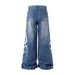 Tattoo Print Jeans For Men High Street Trend Ins Loose Design Wide-Leg Long Dad Pants_mkmklike.com