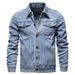 Loom Men's Lapel Buckle Fitted Denim Turn-Down Collar Buttoned Slim Fit Jeans Jacket For Men_mkmklike.com