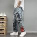 Washed Vintage Style Graffiti Print Jeans For Men Slim Fit Tapered Straight Leg Pants High Street Cool Trendy_mkmklike.com