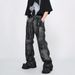 Men's Clothing High Street Washed Zipper Retro Jeans Spring And Summer Design Flared Paint Tie Dye Pants_mkmklike.com