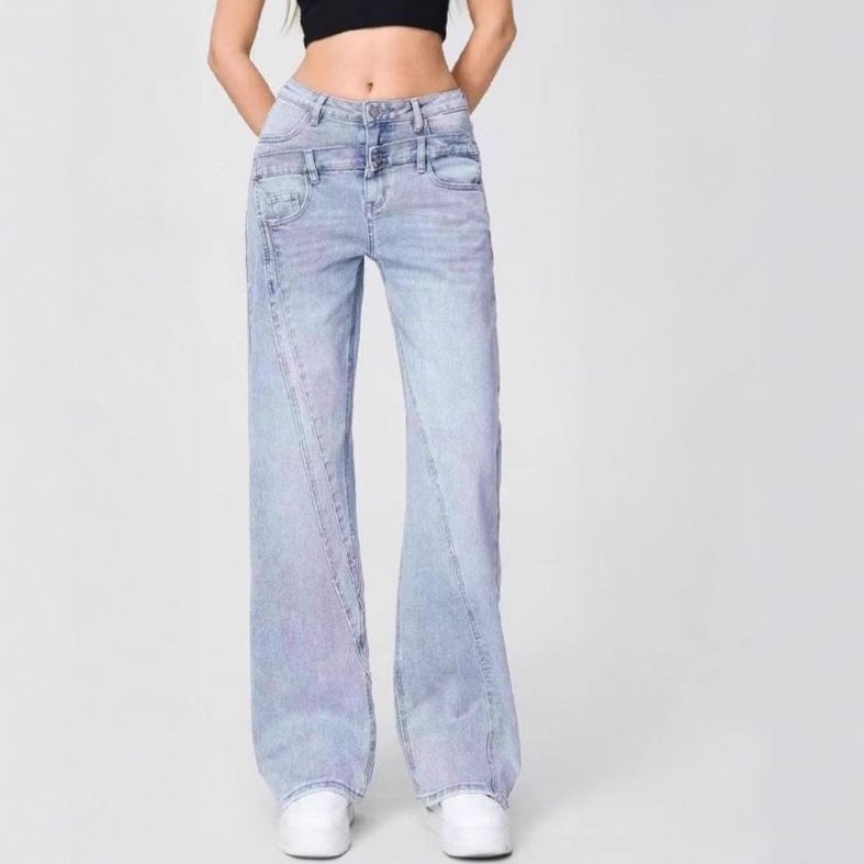 Women's Wide Leg Jeans Loose Straight Retro Washed Cotton Trousers Casual Fashion Office Lady Street Style Spring/Autumn_mkmklike.com