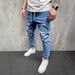 Men's Clothing Blue Distressed Casual Jogging Pants Drawstring Ripped Jeans Independent Website Trendy_mkmklike.com
