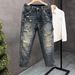 Retro Heavyweight Ripped Cargo Jeans Men's Loose Straight Leg Wide Leg Tapered Pants High Streetwear_mkmklike.com