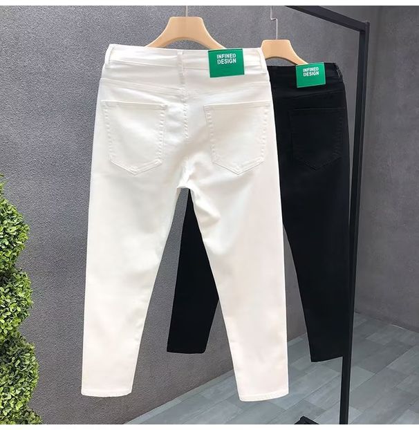 Men's Trendy Black Slim Fit Jeans Korean Style Cropped Casual Pants For Spring And Summer_mkmklike.com