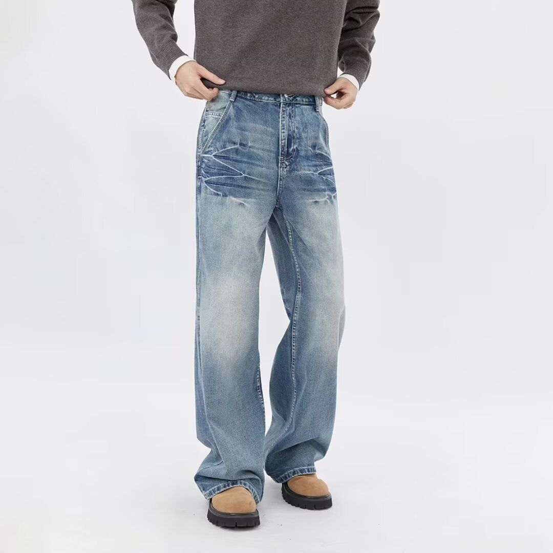 Men's Clothing Washed Straight Wide Leg Drape Trendy High Street Mopping Pants_mkmklike.com