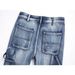 New Style Foreign Trade Punk Blue Multi-Pocket Patchwork Loose Non-Stretch Straight Micro Flare Men's Jeans Trendy 3666_mkmklike.com