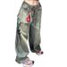 Printed Wide-Leg Jeans For Women - Vintage Washed Denim Pants With Streetwear Graphics (Blue)_mkmklike.com