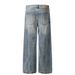 Punk Wasteland Style Ripped Dirty Jeans Men's Trendy High Street Washed Vintage Loose Wide-Leg Straight Long Pants_mkmklike.com