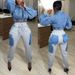Women's Clothing casual pants women's street style denim large pocket high waist overalls_mkmklike.com