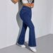 TK182 Women's Dark Blue Stretch Crossover V Waist Slightly Flared Jeans Hip Lifting Flared Pants European American Style Hot Girl_mkmklike.com