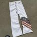 Women's High Waist Loose Straight Leg Jeans Slightly Flared Design Flag Patchwork European American Style Denim_mkmklike.com