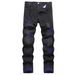 Men's Black Blue Ripped Denim Jeans mid Waist Wide Leg Pants Machine Washable Cotton Splatter Print North American Style_mkmklike.com