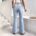 Light Blue Washed Yellow Floral Print Flared Jeans High Waist Stretch Retro Floor Length Women's Denim NY1029_mkmklike.com