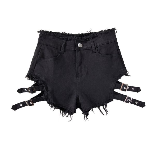 K New Sexy Nightclub Nightclubs Women's High Waisted Denim Shorts, Letter Jeans, Ripped Holes, Slimming Effect_mkmklike.com