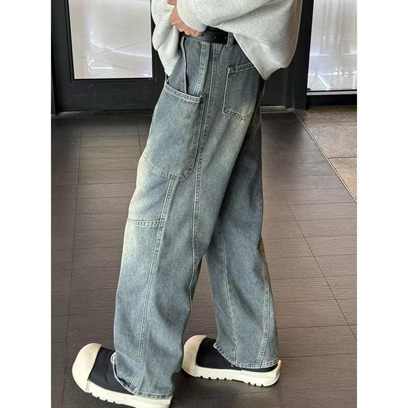 Men's Retro American Style Jeans – Loose Straight Fit With Multi-Pockets (Cleanfit Workwear Aesthetic)_mkmklike.com