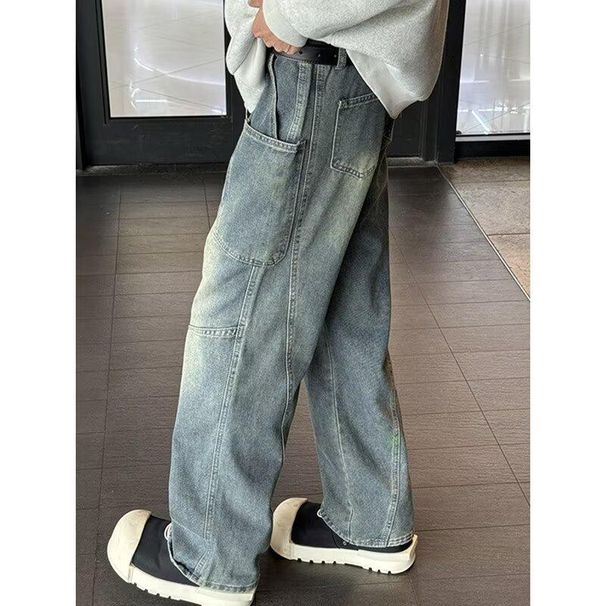 Men's Retro American Style Jeans – Loose Straight Fit With Multi-Pockets (Cleanfit Workwear Aesthetic)_mkmklike.com