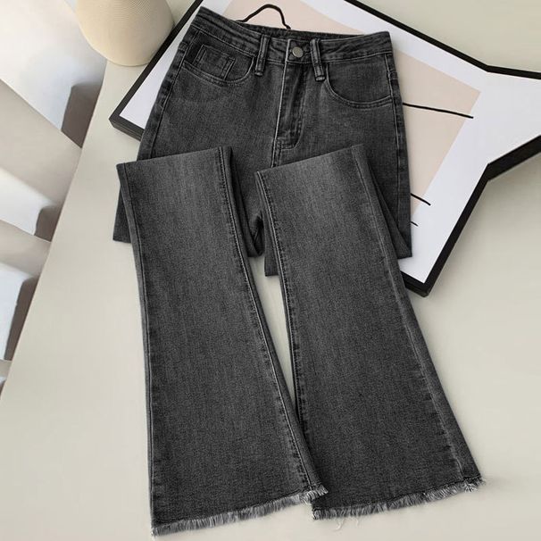 High Waist Stretch Flared Jeans For Women - Vintage Washed Denim With Raw Hem & Bootcut Design_mkmklike.com