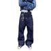Men's Streetwear Double Waistband Patchwork Jeans – Loose Straight Leg Hip Hop Denim Pants (Black/White/Gray, S-XXXL)_mkmklike.com