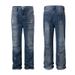 Men's Clothing Street Washed Bamboo Pattern Distressed Dirty Dark Blue Straight Flared Ripped Jeans_mkmklike.com