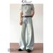 Streetwear Cargo Jeans – Oversized Fit, High-Waisted, Washed Blue, Unisex Distressed Denim With Drawstring Waist (S-XXXL, Polyester Blend)_mkmklike.com