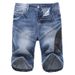 Pure European Brand Denim Shorts Personality Trendy Ripped Patch Loose Straight Five-Point Mid-Length Export Men's Pants_mkmklike.com