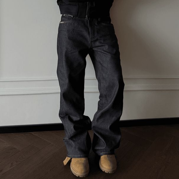 Men's American Style Heavyweight Washed Loose Fitting Raw Denim Straight Leg Jeans Trendy Casual Trousers For Wholesale_mkmklike.com