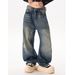 Men's Clothing American Vintage Washed Straight-Leg Jeans – Distressed Denim With Faded Whiskers (Men’s Relaxed Fit, Wide-Leg, No-Stretch)_mkmklike.com