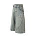 Vintage Punk Washed Denim Shorts For Men - Distressed Embroidery Star Design, Loose Fit, Summer Casual Streetwear_mkmklike.com