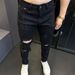 Ripped Skinny Jeans For Men - Trendy Distressed Slim Fit Denim Pants (Cotton Stretch, White/Black, Street Style)_mkmklike.com