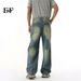 EF JEANS | 2025 Spring New American Street Dyeing And Aging Gradual Change Straight Loose Jeans Tide_mkmklike.com