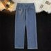 Men's Clothing Summer Washed Retro Jeans Loose Straight Leg Men's Trendy Boyfriend Style Wide Leg Flowing Pants_mkmklike.com