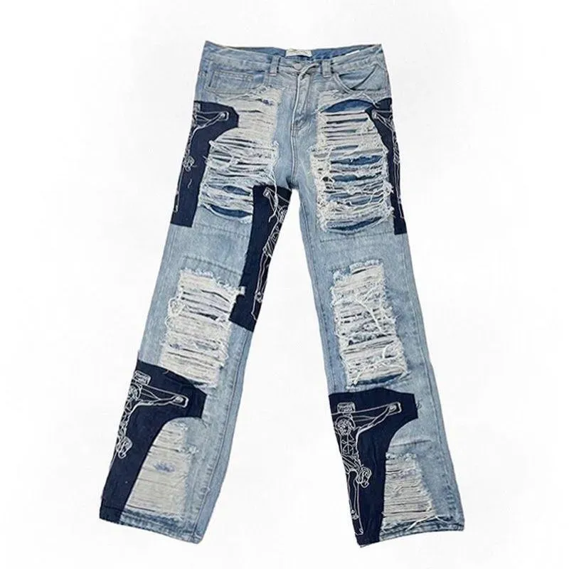 Men's Jeans Ripped Ing Large And Women's Hip Hop Pants Skateboarding Loose Y2K Baggy_mkmklike.com