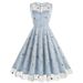 Women's Clothing new round neck sleeveless retro mesh embroidery 50S retro dress _mkmklike.com